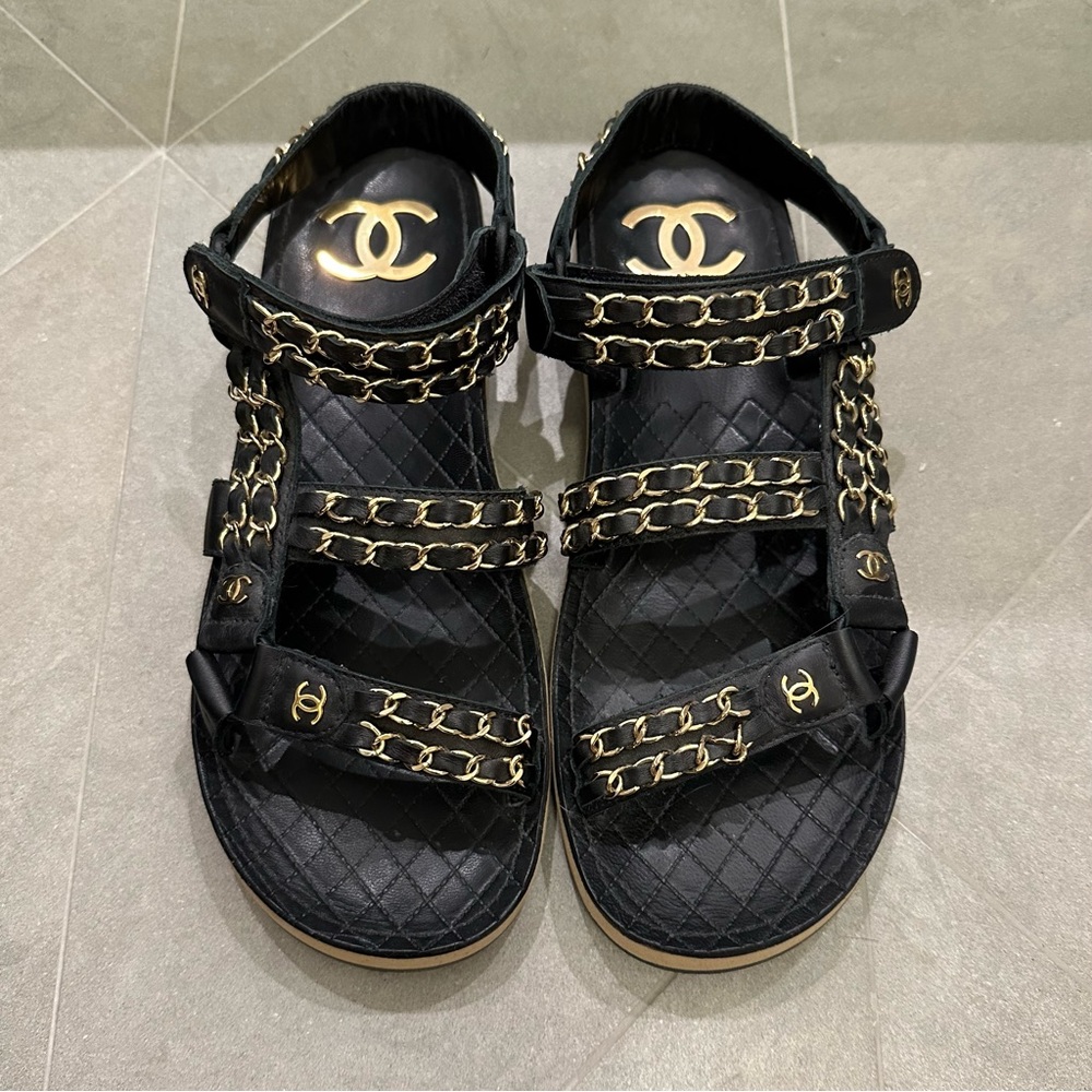 Chanel chain teva dad sandals black 38.5 - Picture 1 of 6